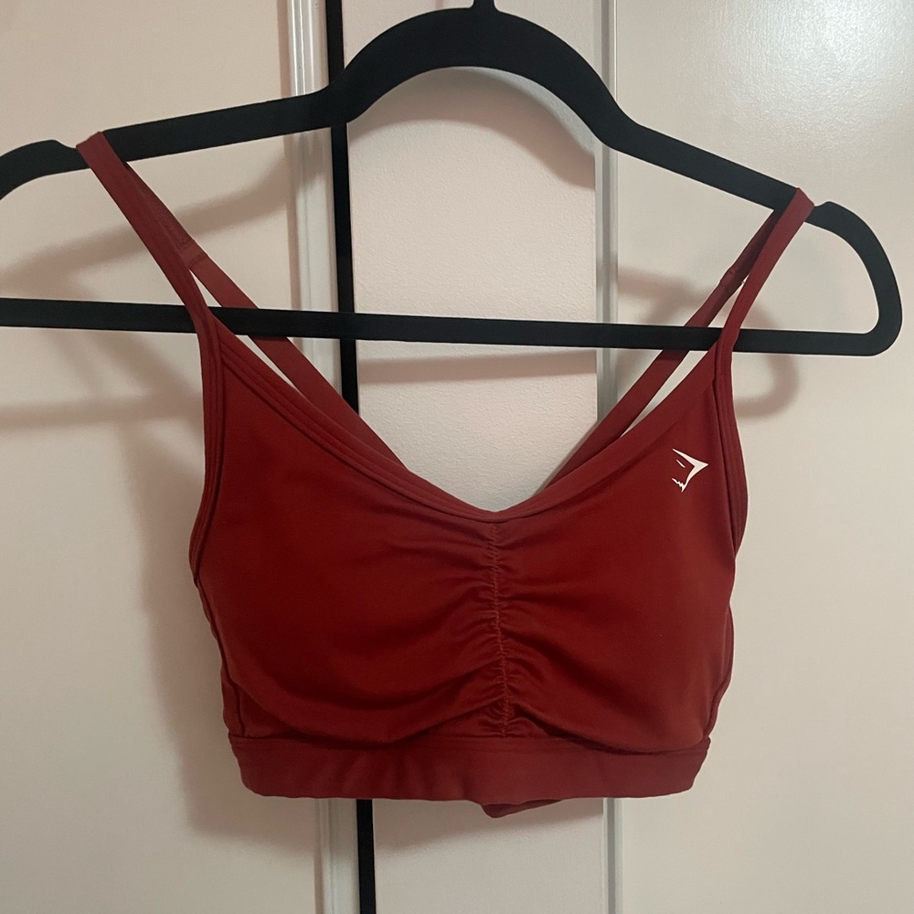 GymShark Women's Ruched Red Sports Bra XS